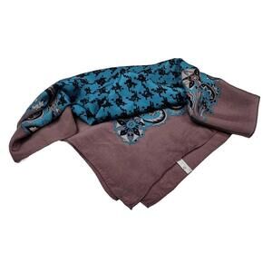 Vintage 90s Georgiou Pure Soft Silk Scarf HOUNDSTOOTH 1990s PAISLEY TEAL & Brown